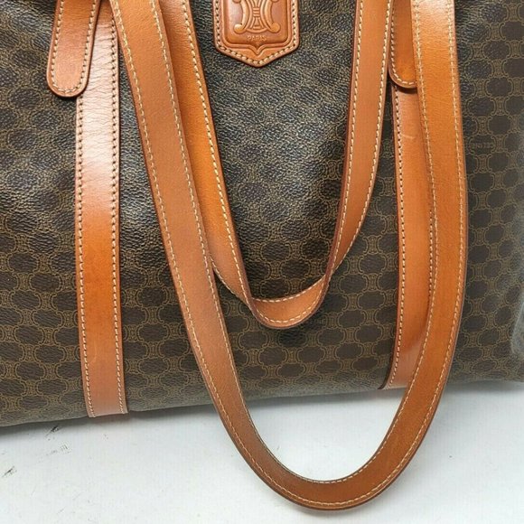 Vintage Celine Triomphe Canvas Brown Leather Medium Shoulder Tote Hand Bag Auth - Picture 3 of 13